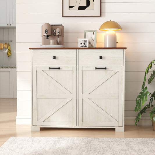 Farmhouse Barn-Door Double Tilt-Out Kitchen Trash Cabinet