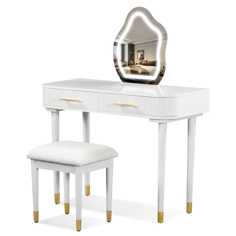 Modern Vanity Set for Bedroom with Touch LED Mirror, 2 Drawers
