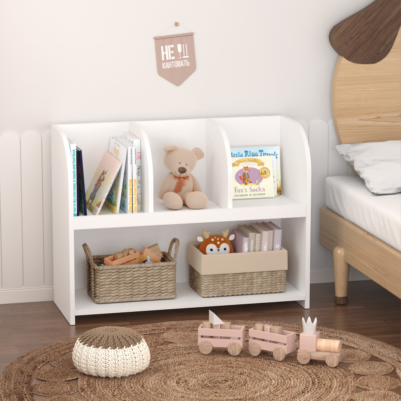 Modern Kids Bookcase for Nursery & Playroom with 4 Cubbies