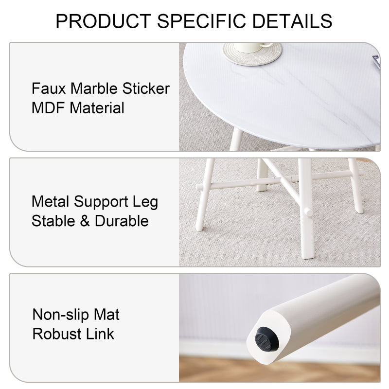 Modern Round Dining Table, Dining Room, 42-Inch White Top