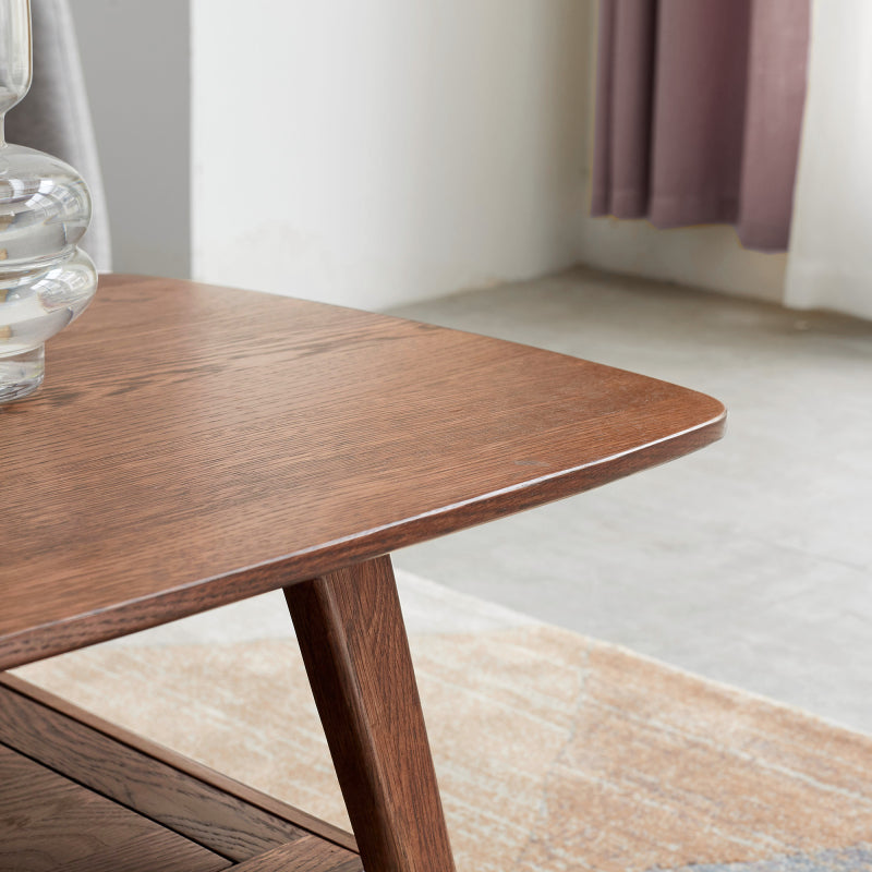Modern Coffee Table for Living Room, Solid Oak Top & Shelf