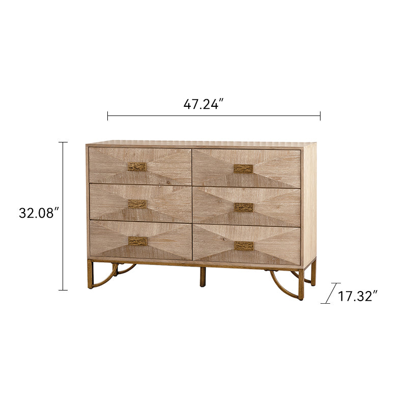 Modern Light Wood Dresser & TV Stand for Bedroom, 6 Drawers