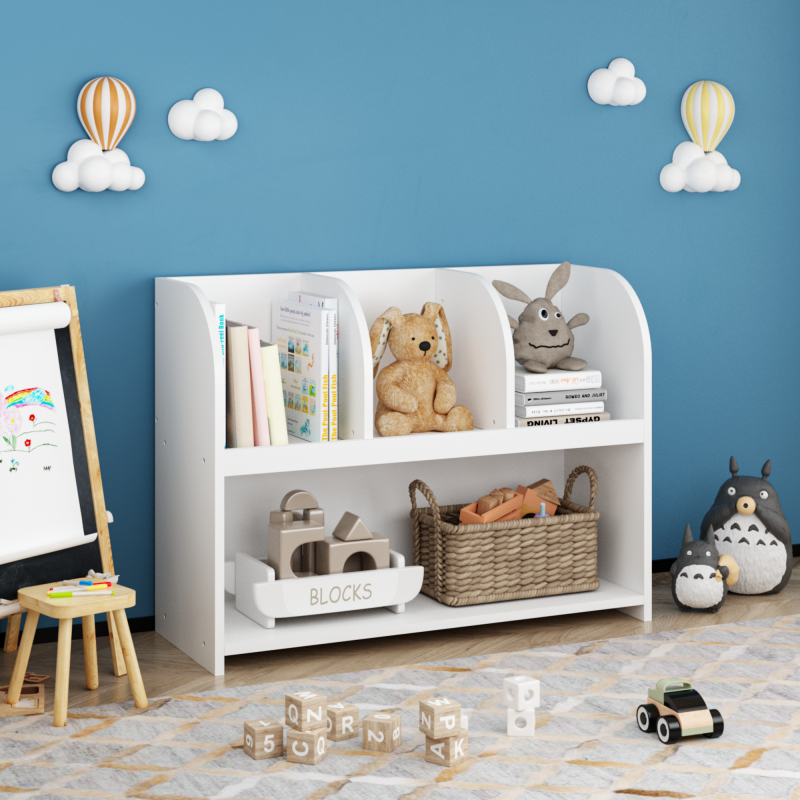 Modern Kids Bookcase for Nursery & Playroom with 4 Cubbies