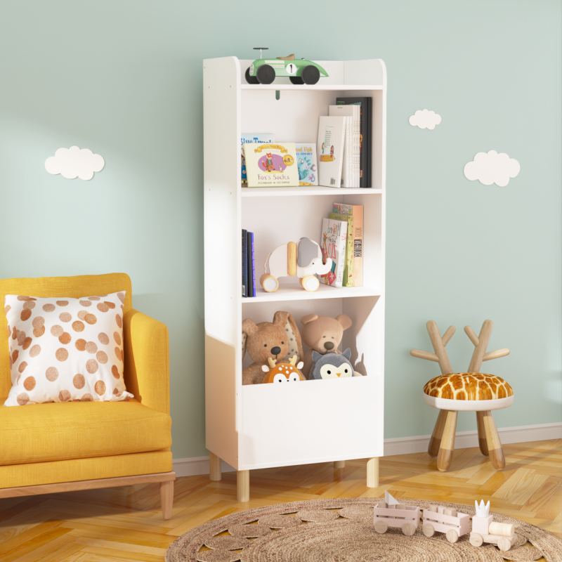 Modern 4-Tier Kids Bookcase for Playroom with Toy Storage