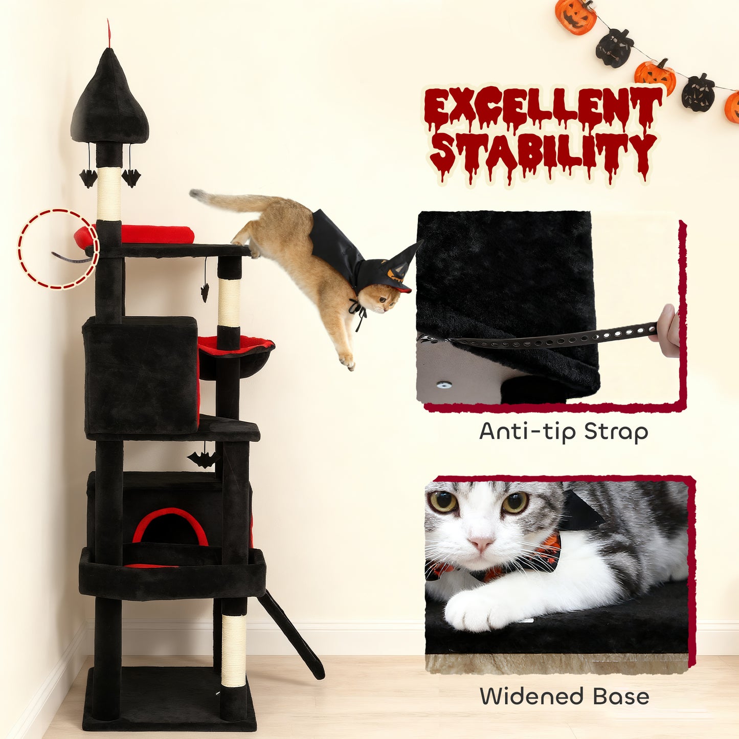PawHut 78in Gothic Cat Tower, Home, Coffin Bed & Sisal Posts