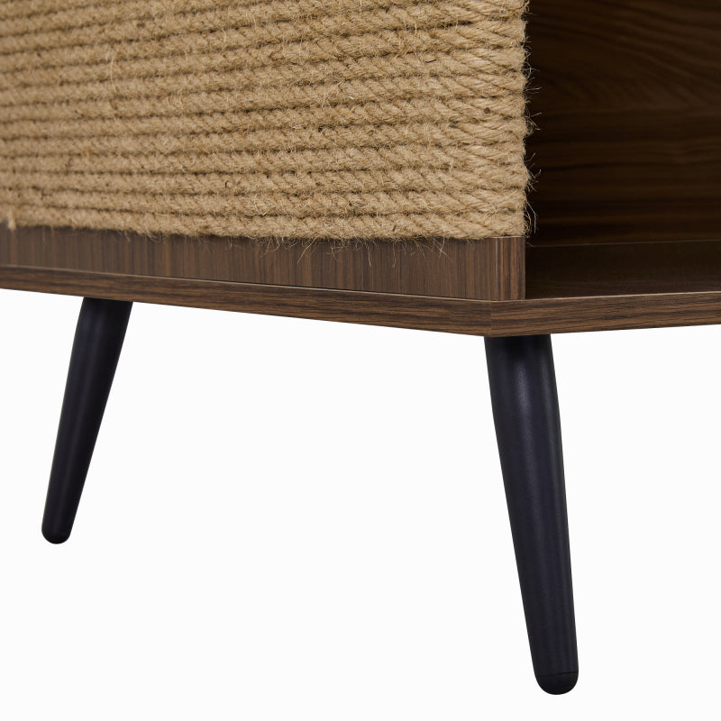 Modern Walnut End Table for Living Room, Hidden Litter Box