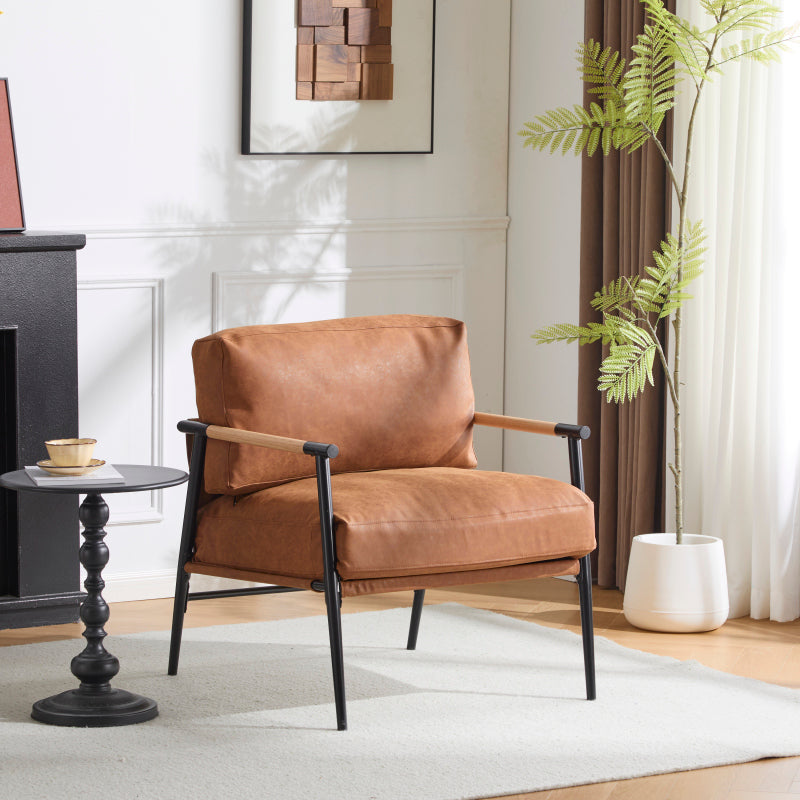 Modern Accent Chair for Living Room, Plush Seat & Wood Arms