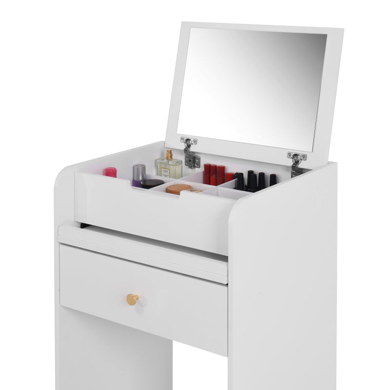 Compact Modern White Vanity Desk, Mirror & Chair for Bedroom