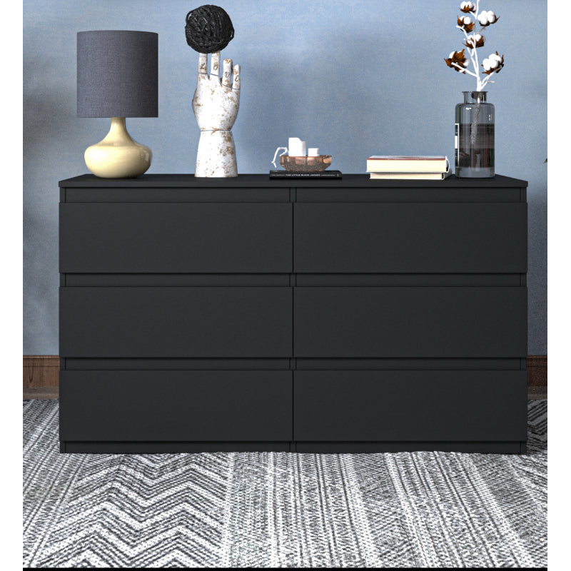 Modern 6-Drawer Double Dresser for Bedroom, Sleek White