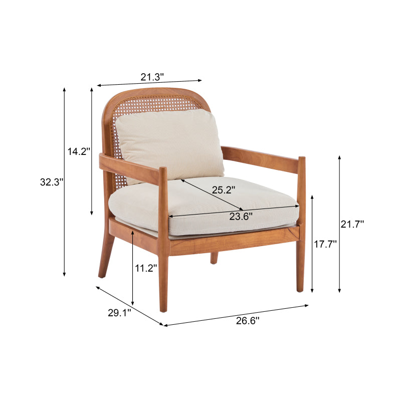 Mid-Century Armchairs Set of 2 for Living Room, Rattan Back