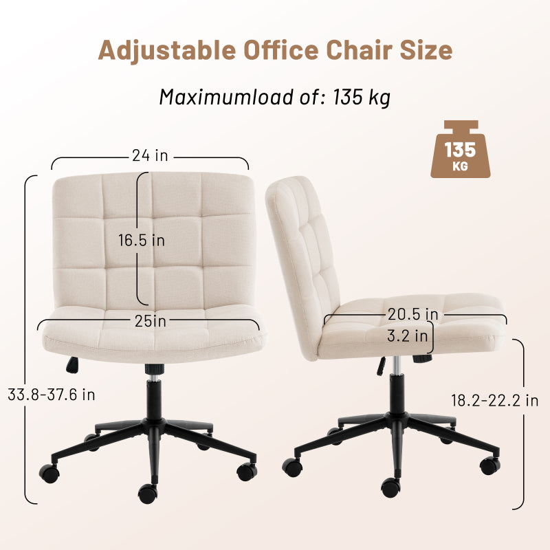 Cozy Linen Armless Home Office Chair with Lumbar Support