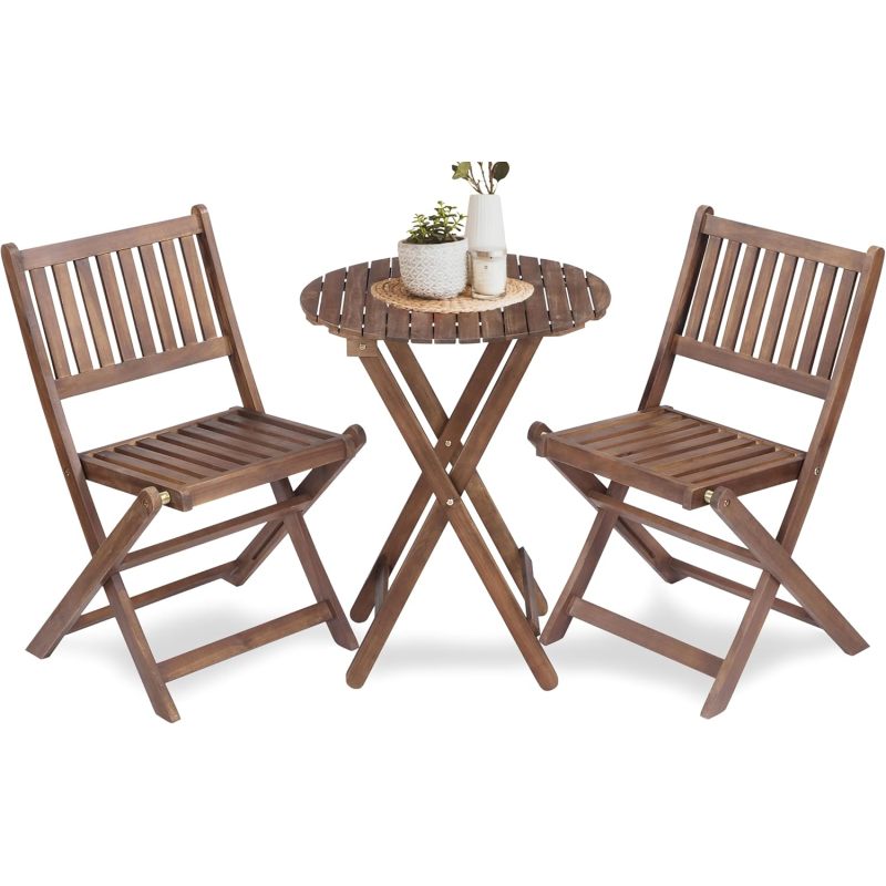 Natural Acacia 3-Pc Bistro Set for Patio & Balcony, Folding