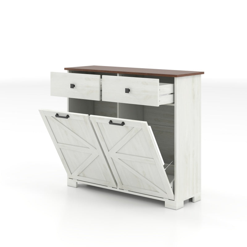 Farmhouse Barn-Door Double Tilt-Out Kitchen Trash Cabinet