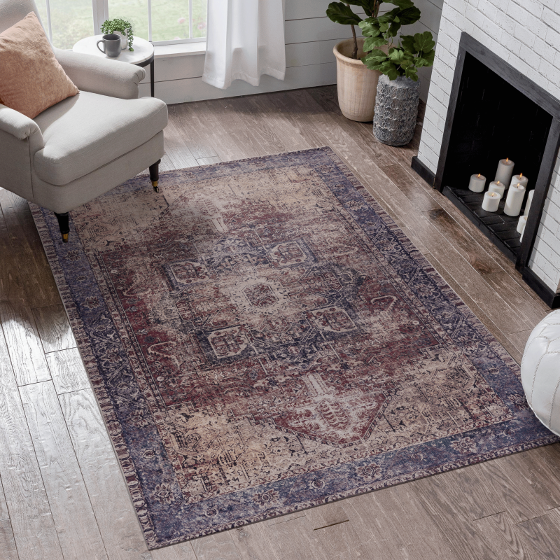 NAAR MAVAL Modern Burgundy Entryway Doormat, Washable