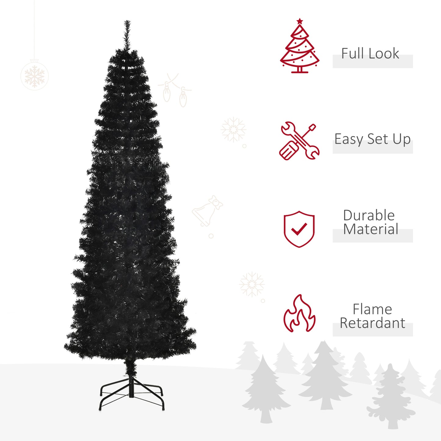 HOMCOM Slim Black Pencil Christmas Tree for Home, 7 ft