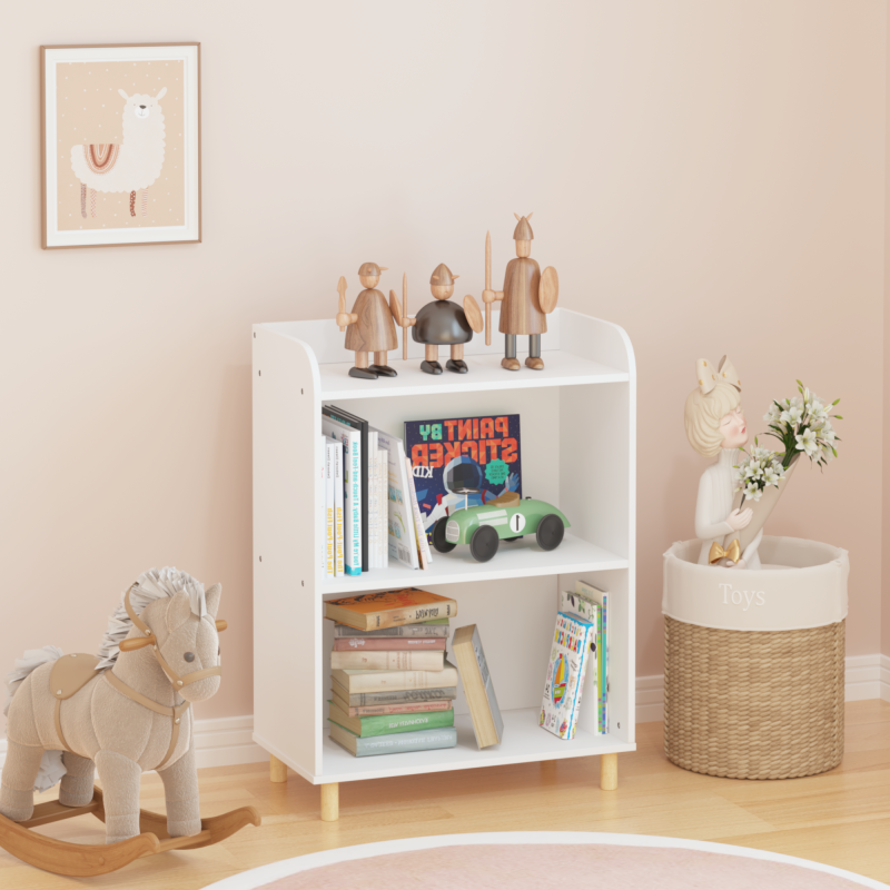 Modern 4-Tier Kids Bookcase for Playroom with Toy Storage