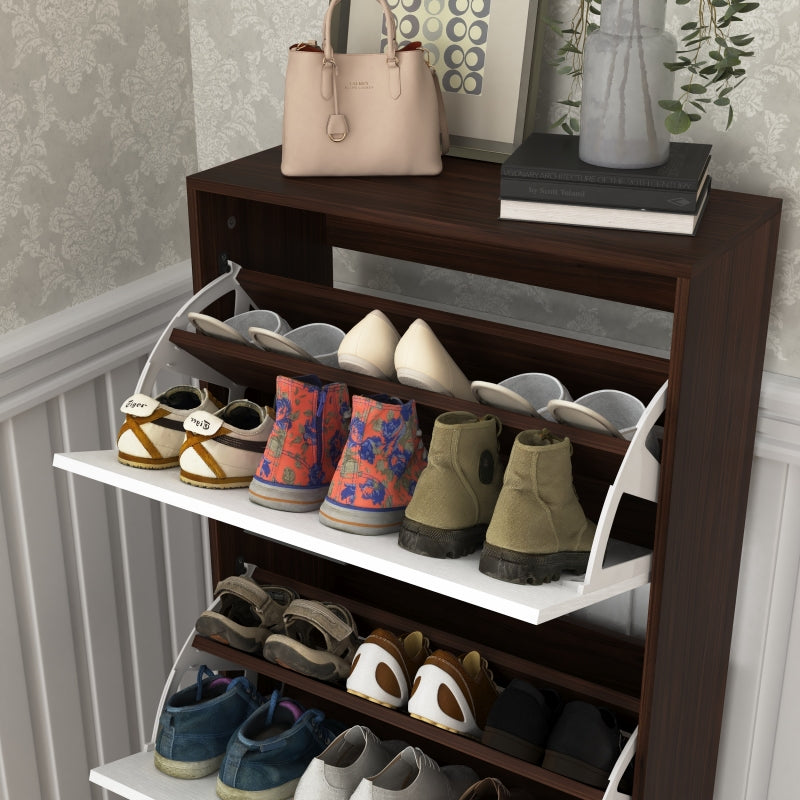Modern Slim White Shoe Cabinet for Entryway, 3 Flip Drawers