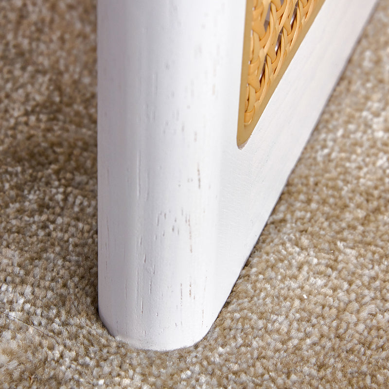 Asian-Style White Solid Wood Coffee Table, Faux Rattan Legs