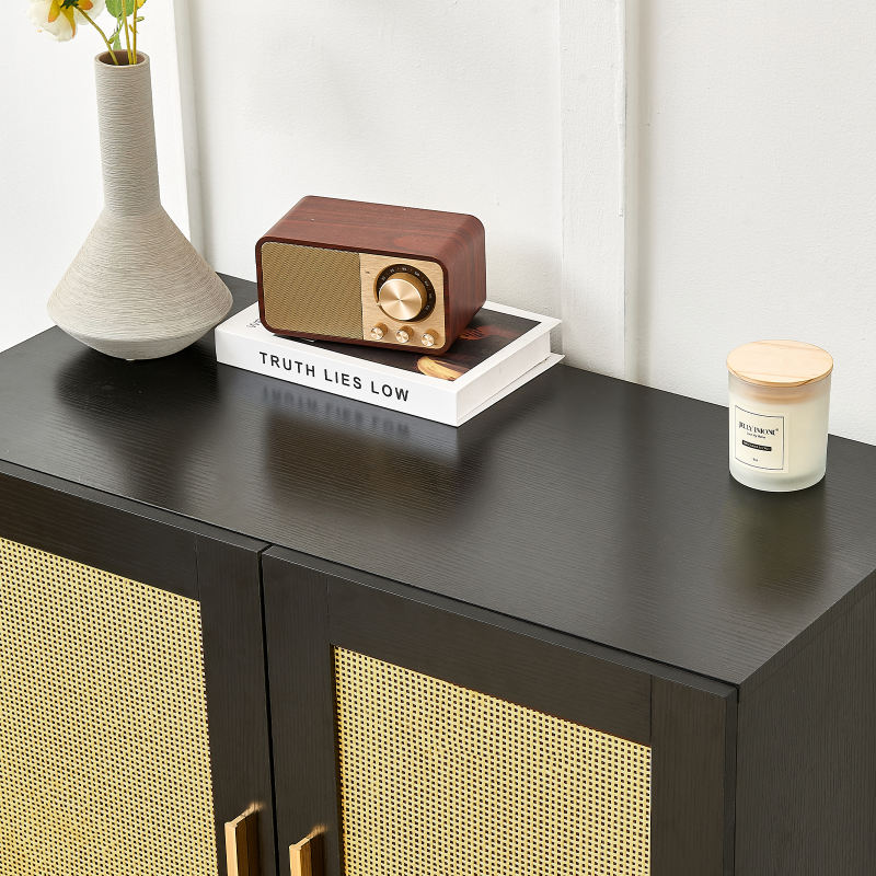 Modern Rattan Sideboard for Living Room, Adjustable Shelves