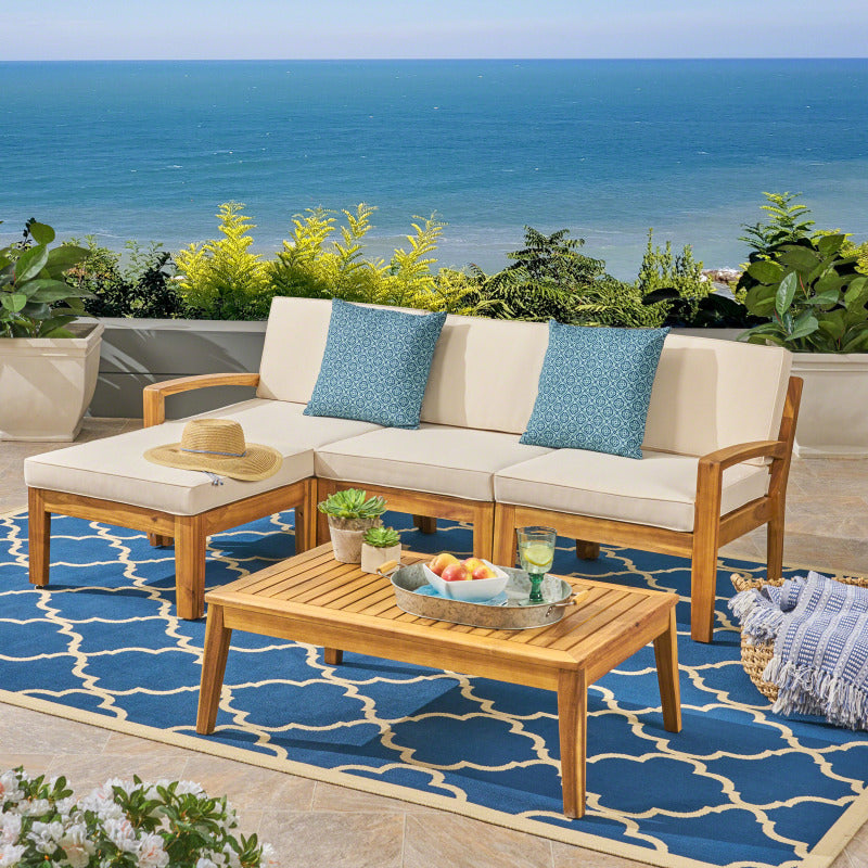 GRENADA Rustic L-Shaped Patio Sectional Sofa Set Acacia Wood