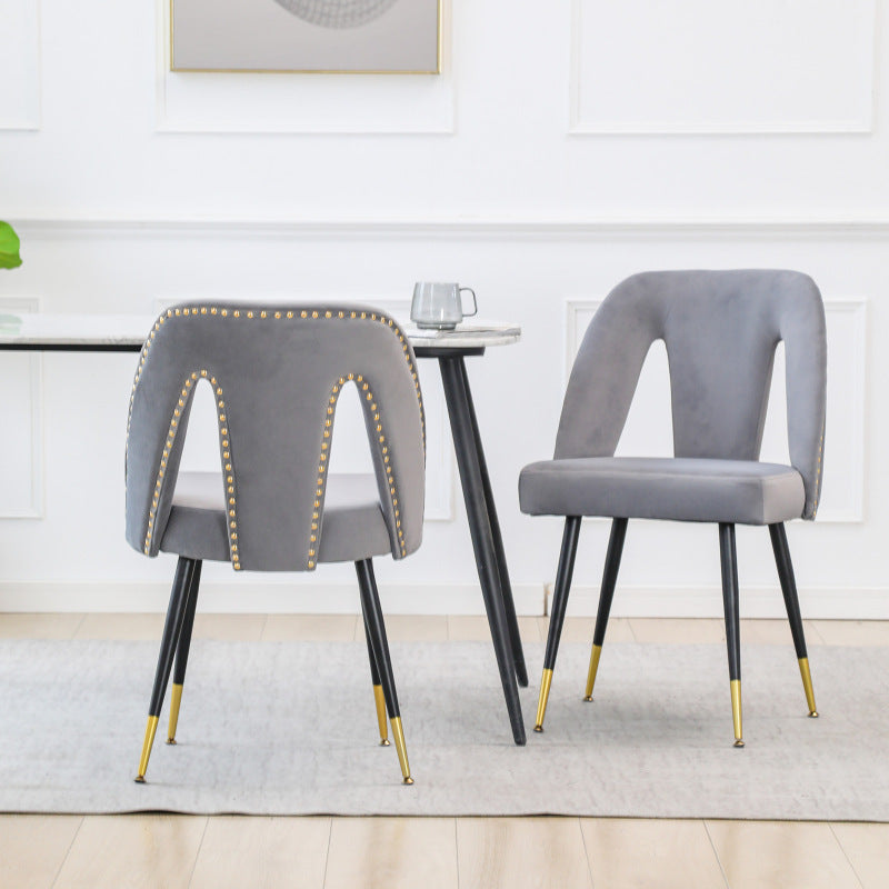 A&A Furniture,Akoya Collection Modern Contemporary Velvet Upholstered Dining Chair with Nailheads and Gold Tipped Black Metal Legs,Black,Set of 2