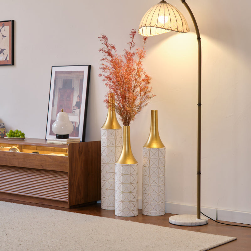 Modern Floor Vase Trio for Living Room, Tall White Metal