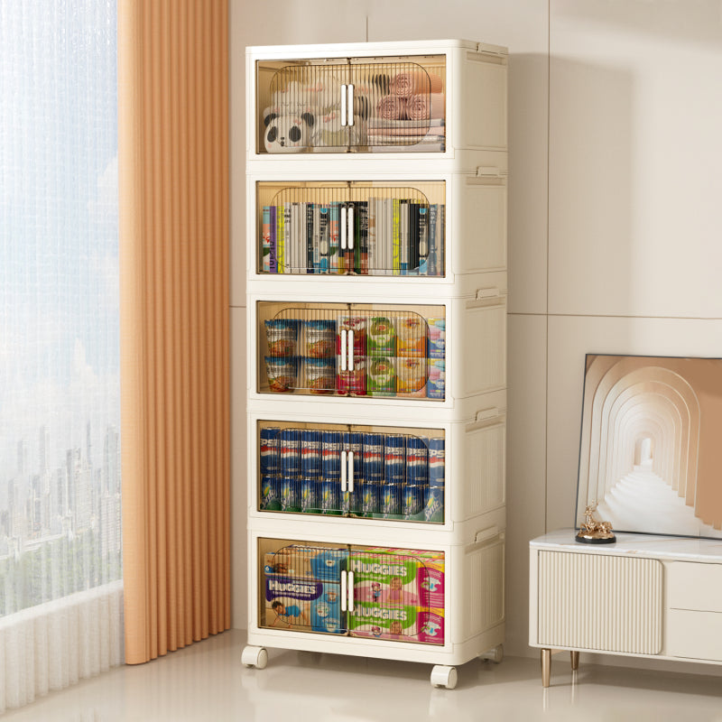 Modern Folding Closet Cabinet with Wheels, 3-Tier