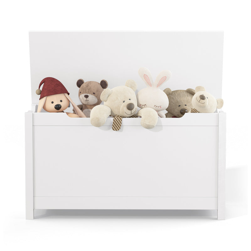 White Kids' Toy Box for Playroom with Safety Hinged Lid