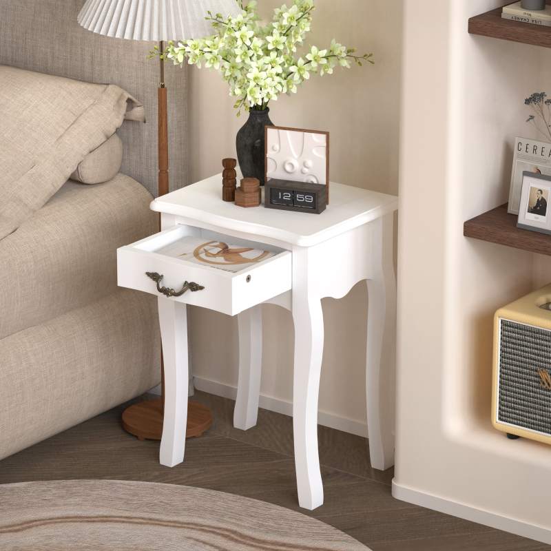 Classic White Living Room Side Table with Drawer