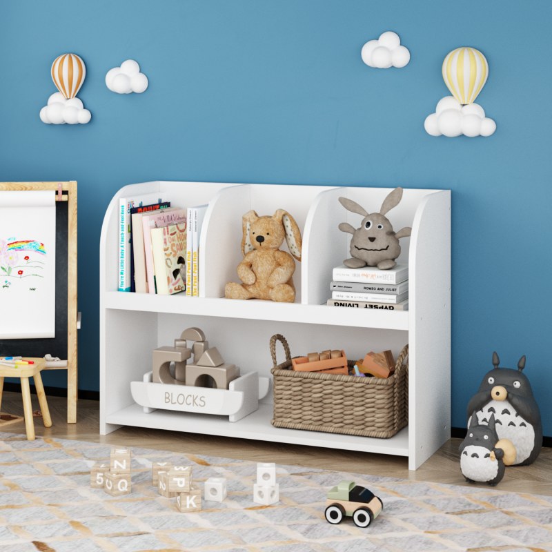 Modern Kids Bookcase for Nursery & Playroom with 4 Cubbies
