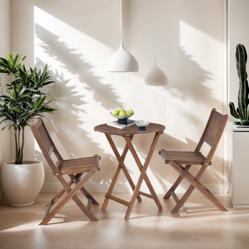Natural Acacia 3-Pc Bistro Set for Patio & Balcony, Folding