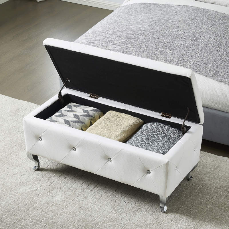 Glam Storage Ottoman Bench for End of Bed, Crystal-Tufted