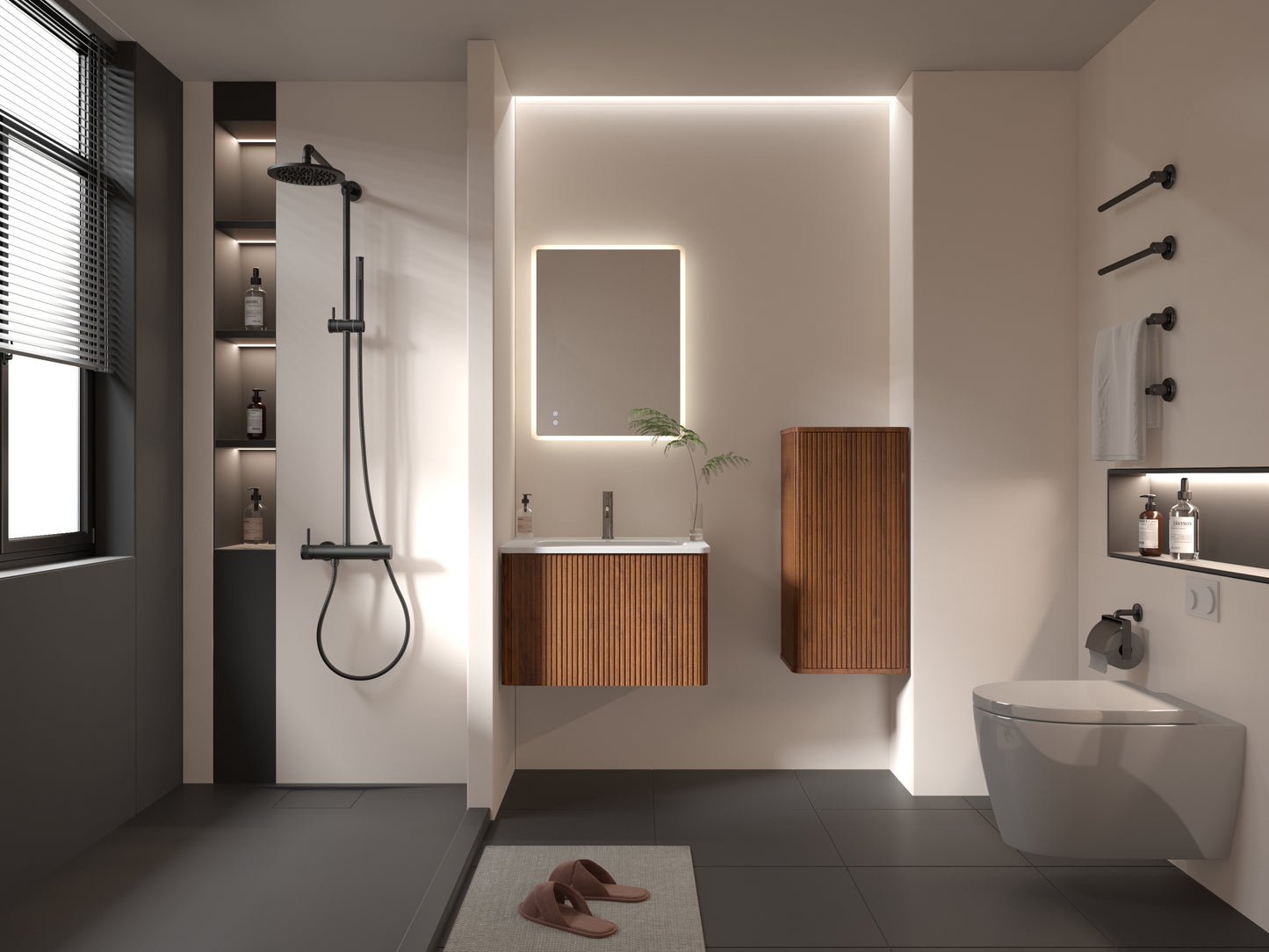 Etna 24-in Striped Walnut Floating Bath Vanity, Ceramic Sink