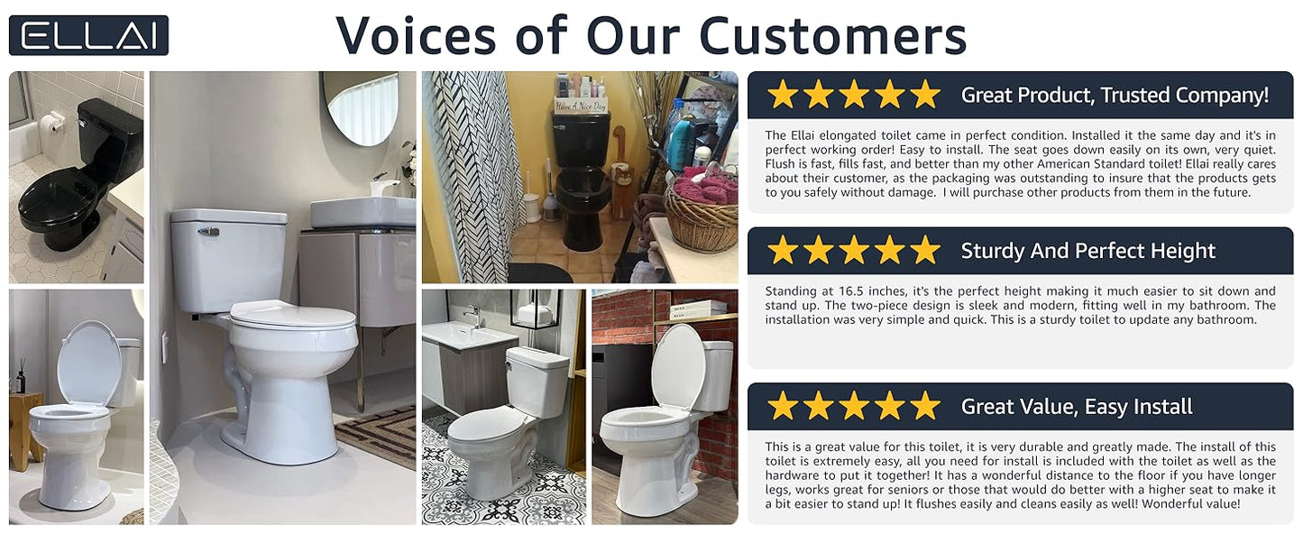 ELLAI Modern ADA Chair-Height Toilet for Bath, 1.28 GPF
