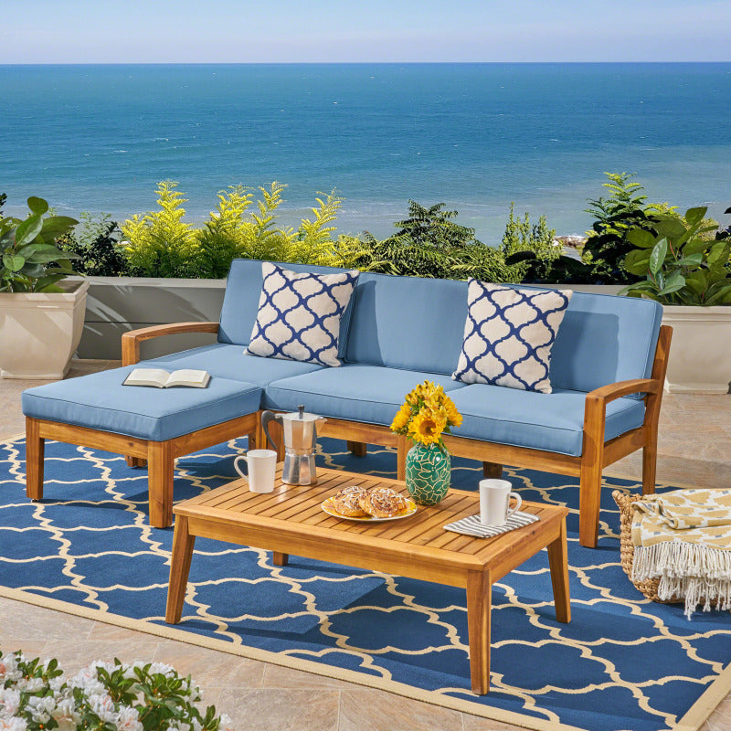 GRENADA Rustic L-Shaped Patio Sectional Sofa Set Acacia Wood