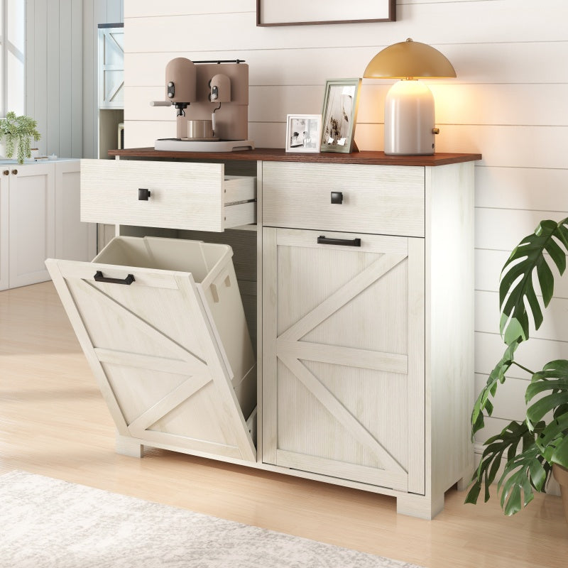 Farmhouse Barn-Door Double Tilt-Out Kitchen Trash Cabinet