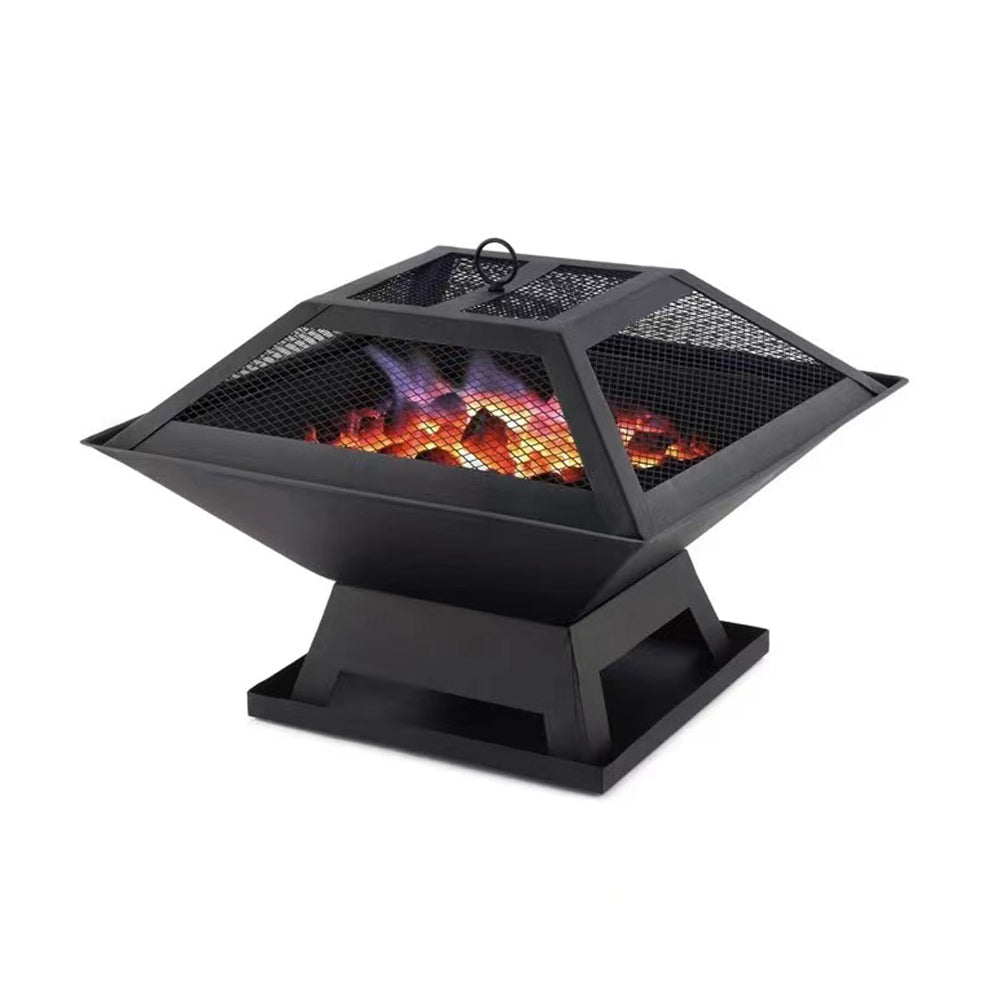 Compact Square Fire Pit for Backyard BBQs, Portable