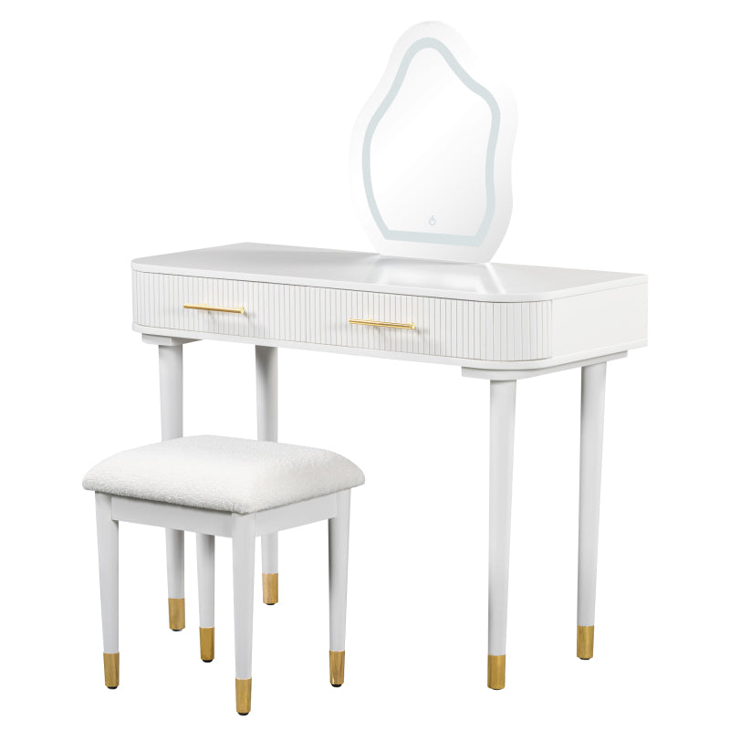 Modern Vanity Set for Bedroom with Touch LED Mirror, 2 Drawers