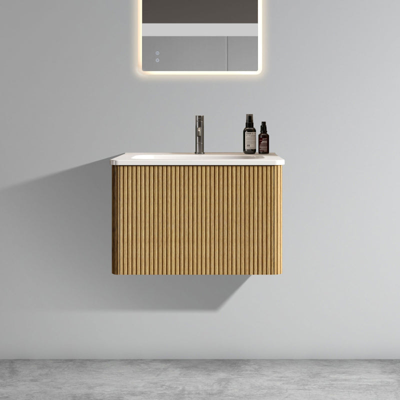 Etna 24-in Striped Walnut Floating Bath Vanity, Ceramic Sink