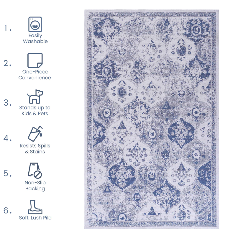 NAAR MAVAL Blue Doormat Rug for Front Door, Washable 2' x 3'