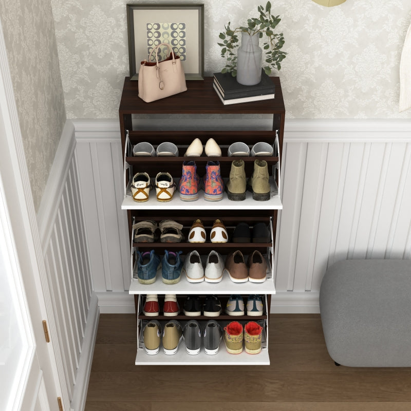 Modern Slim White Shoe Cabinet for Entryway, 3 Flip Drawers