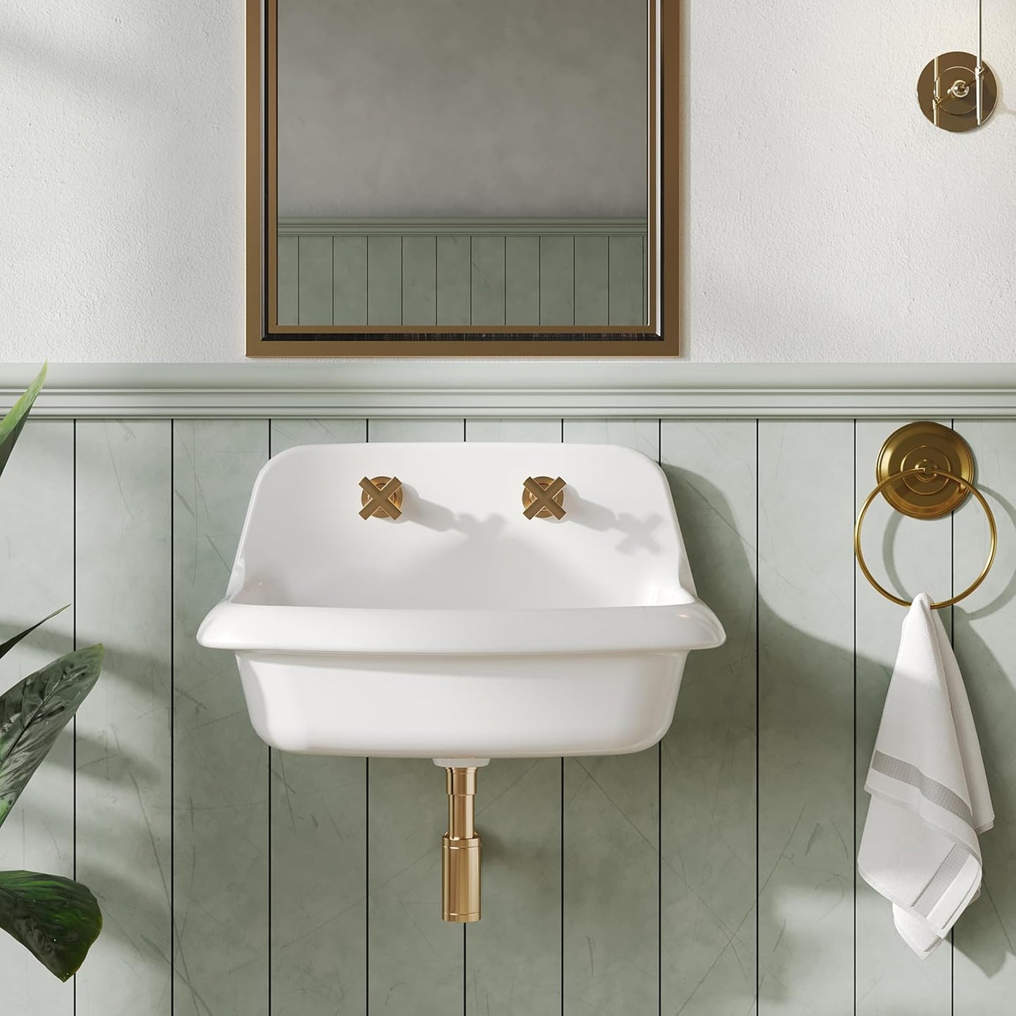 ELLAI Farmhouse Wall-Mount Laundry Sink with High Back