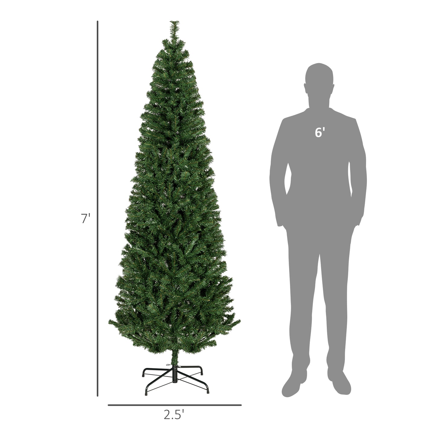 HOMCOM Slim 7ft Christmas Tree for Small Spaces, 818 Tips