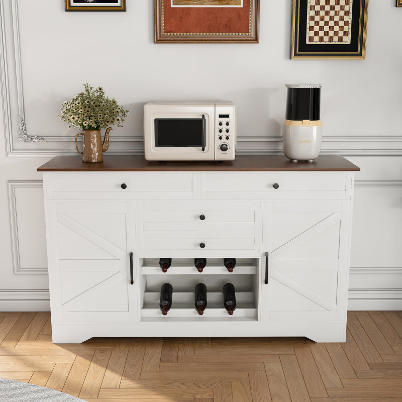 Farmhouse Dining Sideboard with Wood Top & Adjustable Shelf