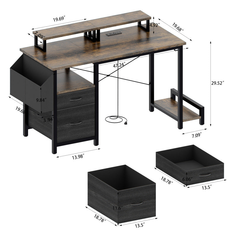 Rustic Brown Computer Desk for Home Office with Outlets