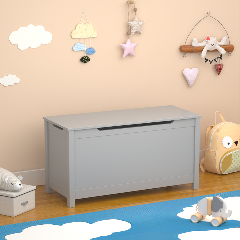 White Kids' Toy Box for Playroom with Safety Hinged Lid