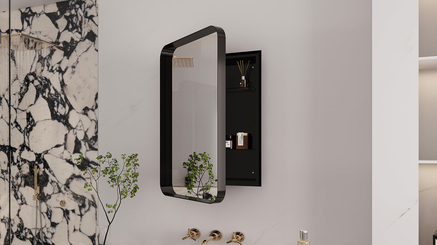 Black Metal Bathroom Medicine Cabinet, Adjustable Shelves