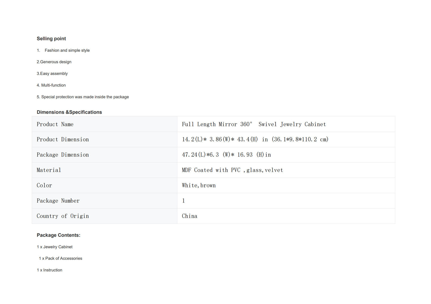 Sleek 360° Swivel LED-Lit Mirror Jewelry Armoire for Bedroom