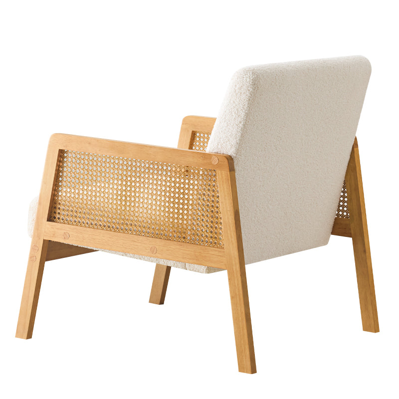 Mid-Century Sherpa Lounge Chair for Living Room, Solid Wood