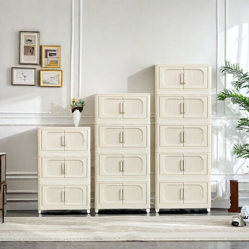 Cream White Collapsible Storage Cabinet for Bathroom